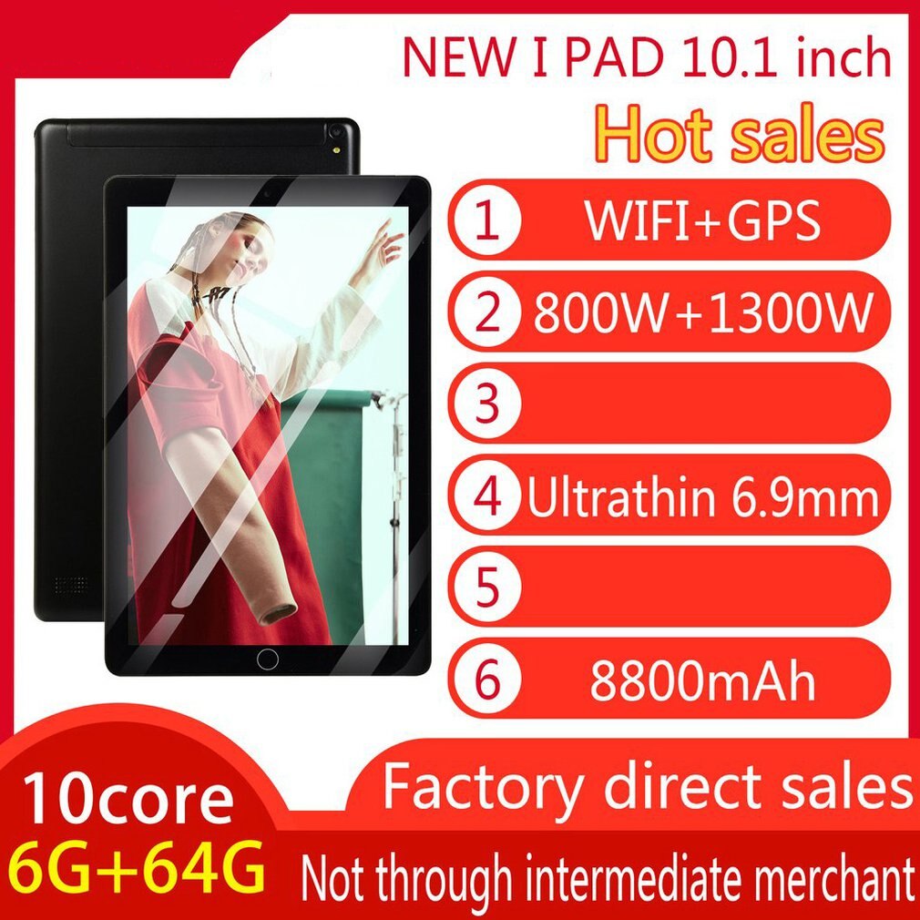 10.1 Inch Android Tablets Pc 3G Core 6Gb+64Gb Mobile Sim Card Phone Call Lcd Display Computer Tablet Pc