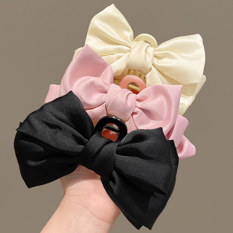 Lazos coreanos grandes de doble cara de gasa satinada sólida, pinzas para el pelo de plástico, pinzas para cangrejo, accesorios negros para mujeres y niñas, verano