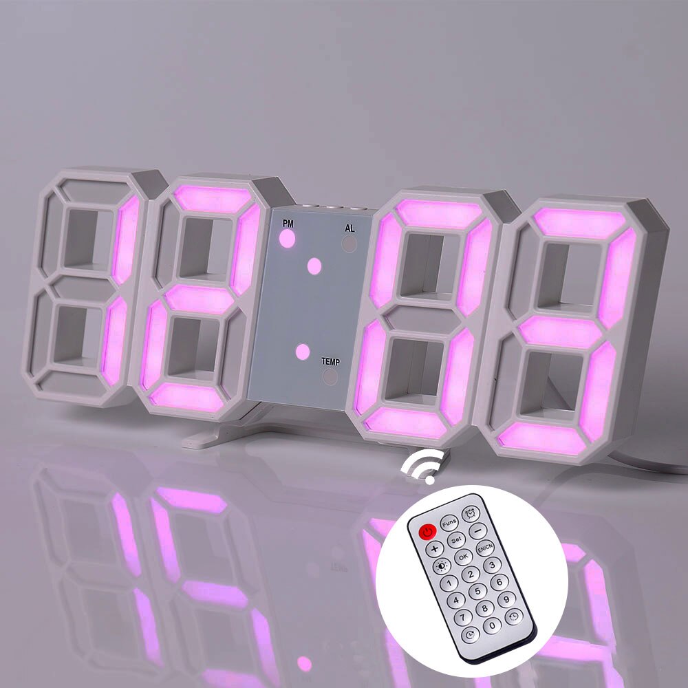 W&amp;G 3D Wall Clock Remote Korea Snooze Alarm Clocks Hanging Watch Table Clock Calendar Electronic Clock Intelligent Digital Clock: R white purple