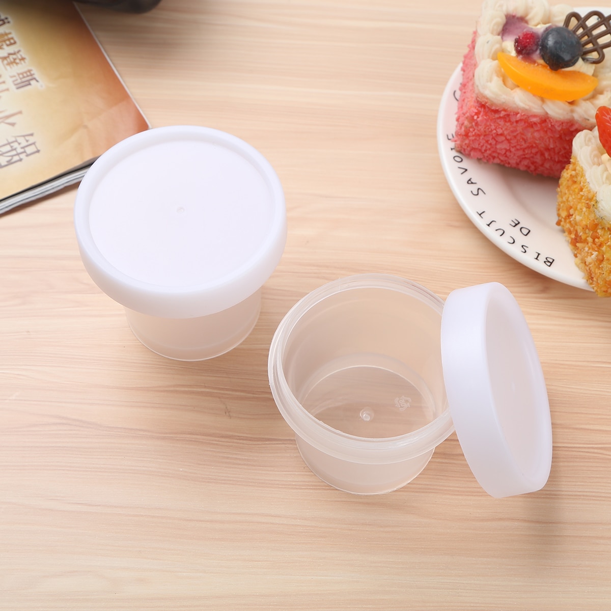 10 100ml Small Jars with Lid DIY Jelly Mousse Ice Cream Container Food Grade Plastic Yoghurt Pots Kitchen Food Storage Organizer