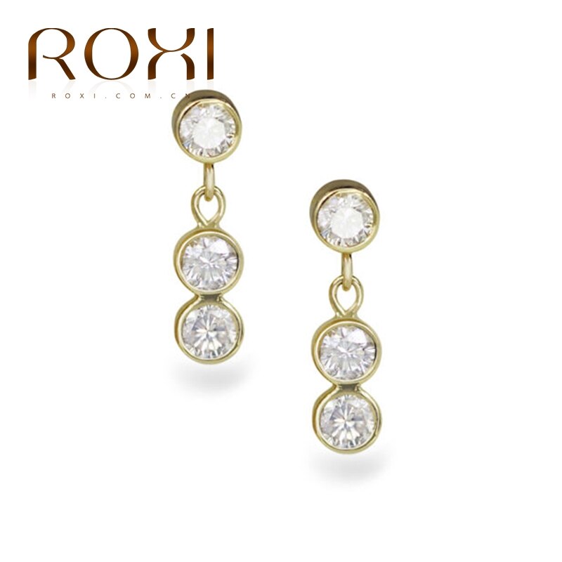 ROXI Cuore Triangolo Quadrato Luna Spille Catena Orecchie di Gatto di Cristallo Orecchini Con Perno Per le donne Ragazze Cartilagine Orecchino gioielli In Argento 925: Chain gold