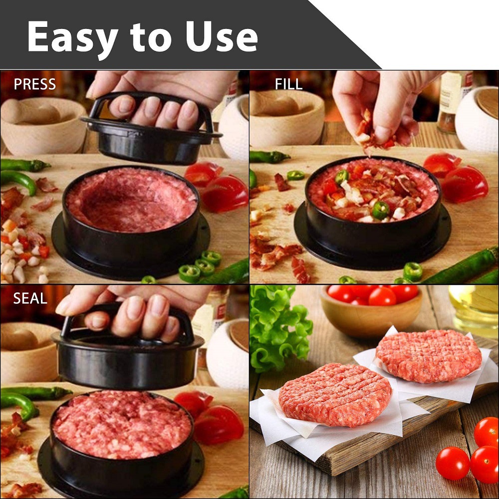 ABS Hamburger Press Meat Pie Press Stuffed Burger Mold Maker with Baking Paper Liners Patty Pastry Tools BBQ Kitchen Accessories