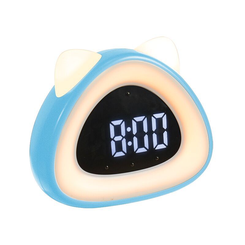 Digitale uhr nachttisch uhr aufwachen-hoch lampe katze-förmigen wecker schreibtisch Klang-gesteuert elektronische uhr mit Thermometer: Blau