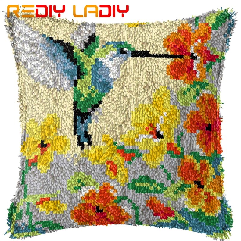 Klink Haak Kussen Vlinder Bloem Kussensloop Gedrukt Kleur Canvas Acryl Garen Latched Haak Kussen Gehaakte Kussenhoes Kits: BZ743