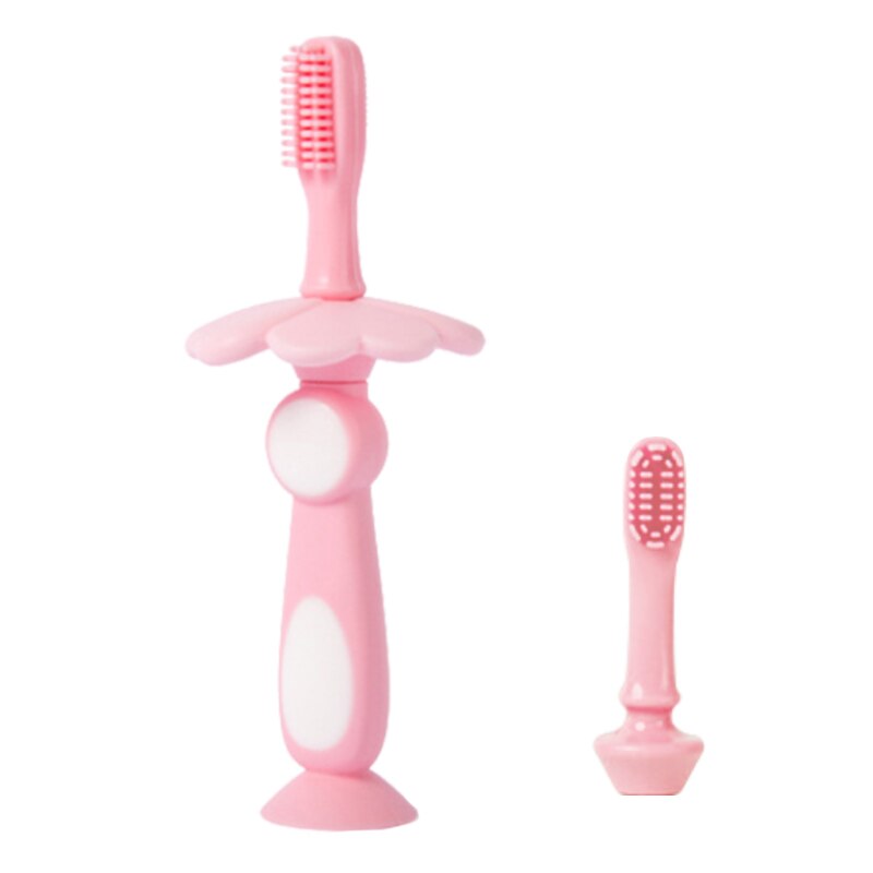 Qshare Baby Silizium Zahnbürste Mit Ersatz Pinsel Kopf Baby Artikel Kinder Infant Mundpflege Werkzeug Standable Kinder Zahn Pinsel: Pink