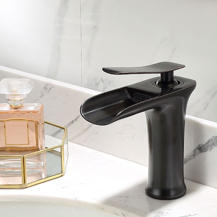 Wastafelkranen Waterval Badkamer Kraan Enkele Handgreep Wastafel Mengkraan Bad Zwarte Kraan Messing Sink Water Kraan Chrome: Black