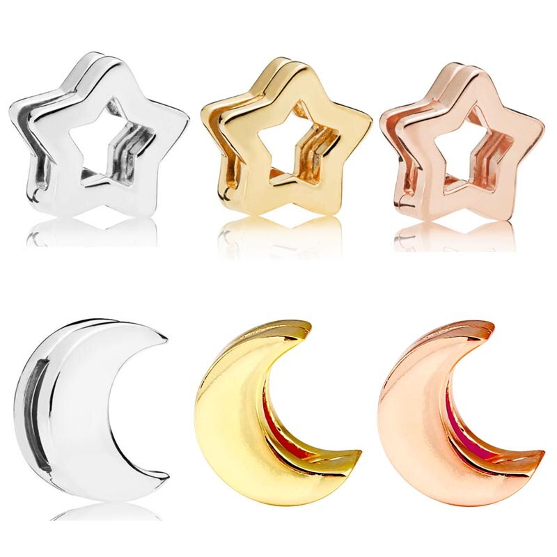 Reale Reflexions Liscia moon & Star Clip di Fascino 925 Sterling Silver Bead Misura il Braccialetto & Braccialetto Gioielli Fai Da Te