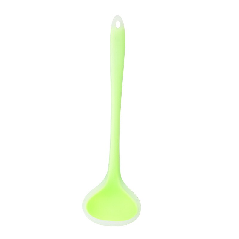 1 Piece Thickened Silicone Soup Spoon Cooking Spoon Porridge Spoon Kitchen Utensils 20.5x6.5cm: green-white