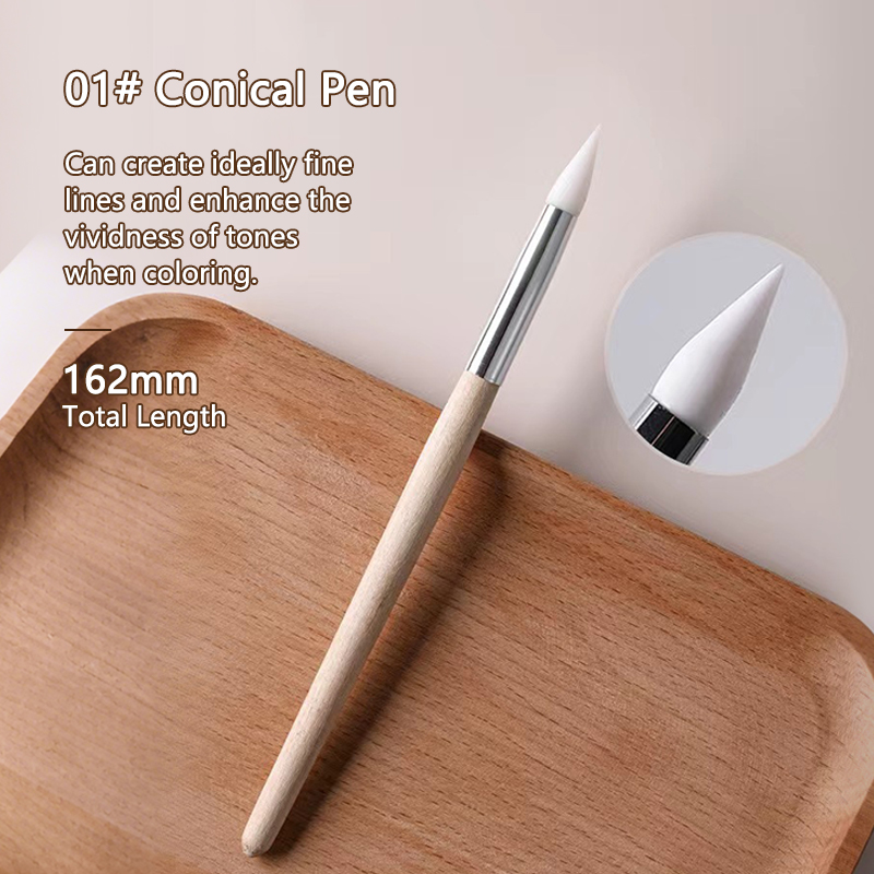 1/5 unids/set cepillo de uñas de silicona punta de esmalte de Gel UV de silicona Flexible DIY punteado pinceles de esmalte pluma herramienta de manicura DIY: Marfíl