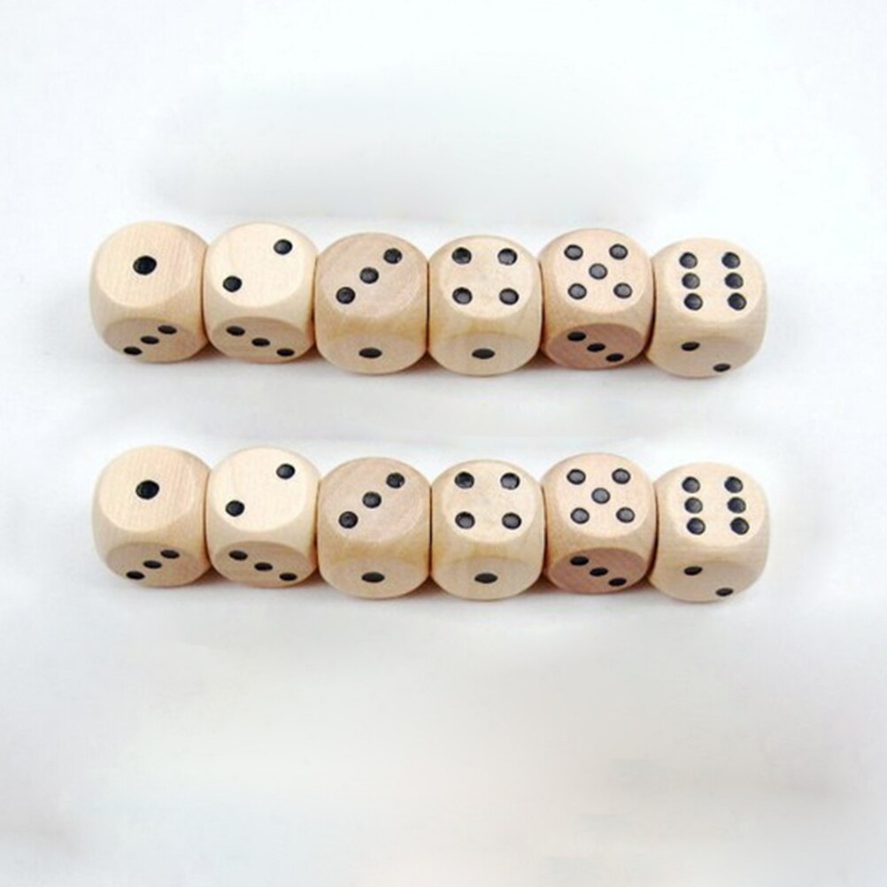 10pcs Dice 16mm Six Sides Durable Yard Dices Sieve Wooden Dice for Games Playing Teaching