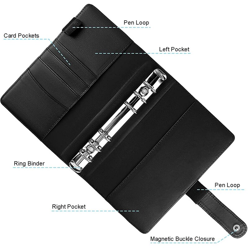 PU Notebook Binder Budget Planner, A6 Notebook with 44 Pages Loose-Leaf Filler Paper,Cards
