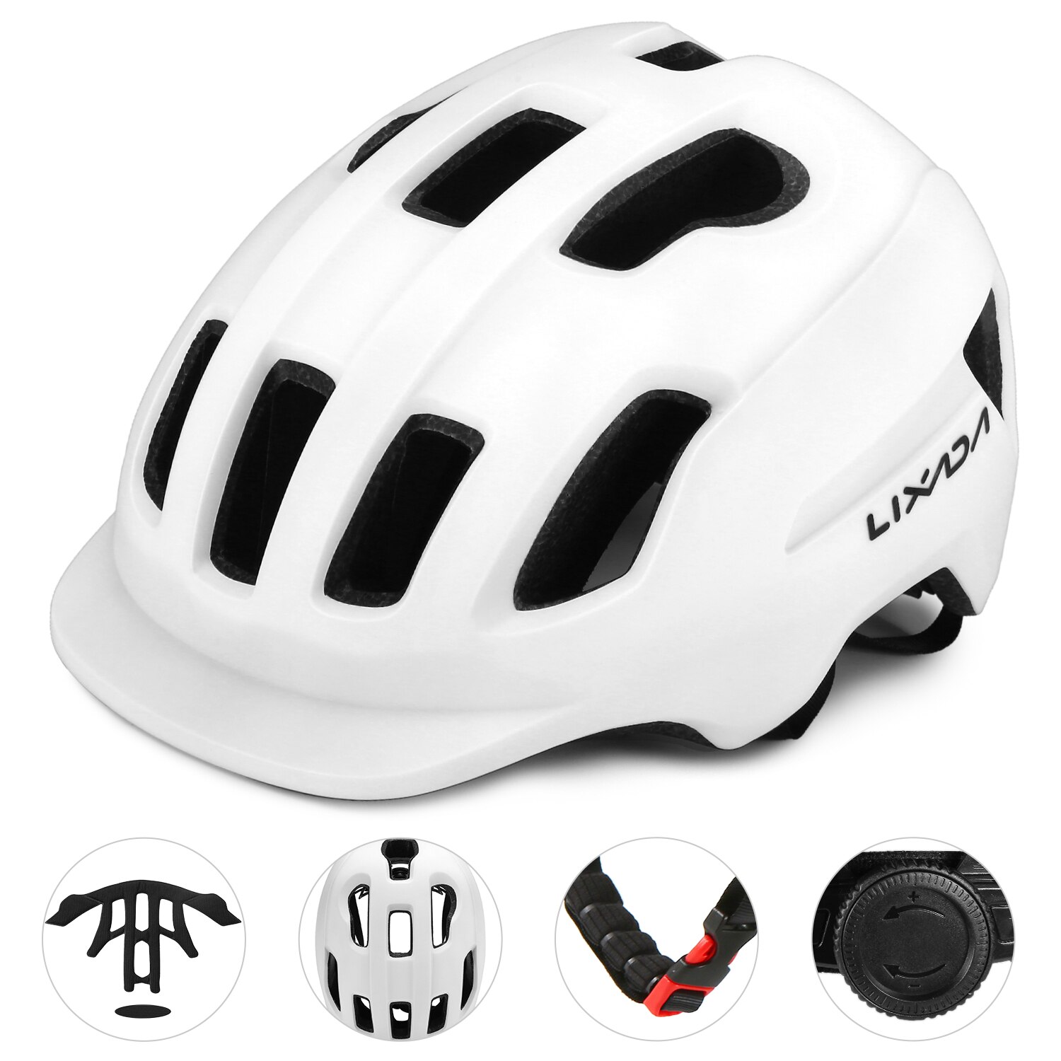 Lixada Mountain Bike Helmet w/ Sun Visor Ultralight Adjustable MTB Cycling Bicycle Helmet Men Women Sports Outdoor Safety Helmet: White