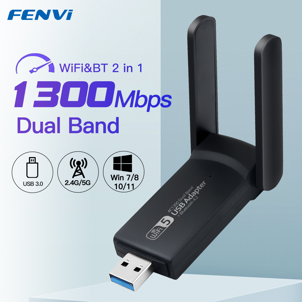 Bluetooth WIFI Adapter 5G Wi Fi Receiver Dual Band 1300M Wireless USB3.0 Network Card Wi-Fi Dongle Antenna For PC/Laptop Win10: Default Title
