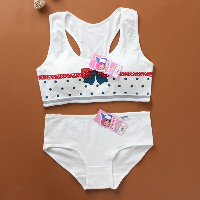 Mädchen bh set ohne stahl ring weste stil baumwolle cartoon sommer ohne einsätze rohr top mädchen bh und panty sets: 2