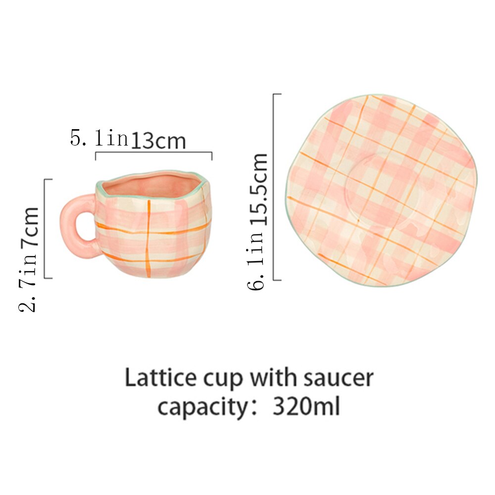 Tasse d'art en céramique avec soucoupe, tasse à eau en céramique avec pince à main, tasse à café, ensemble de tasse à jus de lait pour le petit déjeuner,: Lattice set