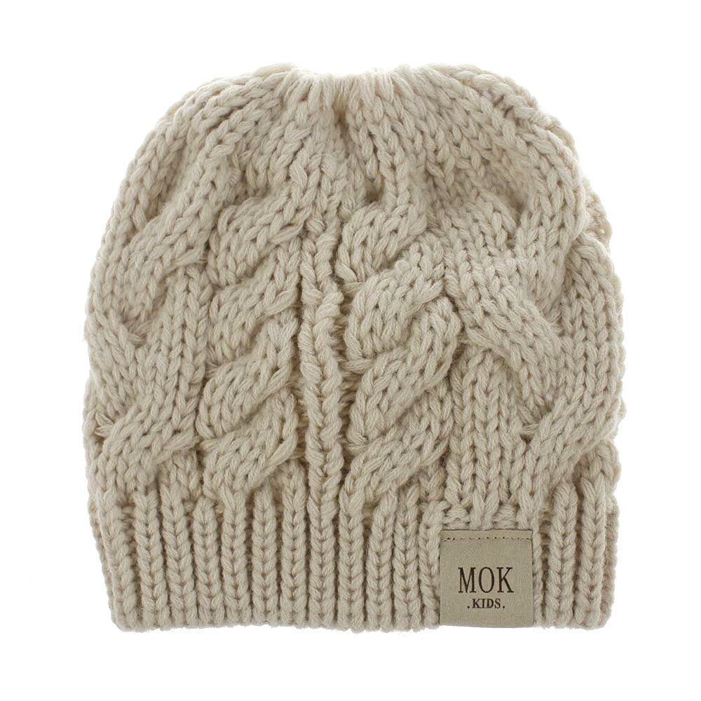 Bonnets en queue de cheval pour enfants, chapeau tricoté pour filles, unisexe, couleur unie,: Beige