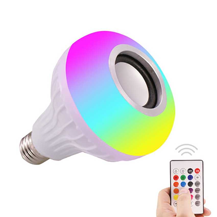 220V 12W LED Lamp Draadloze Bluetooth Speaker Afstandsbediening Dimbare Audio Smart RGB E27 Kleurrijke Lamp Licht Muziek speler