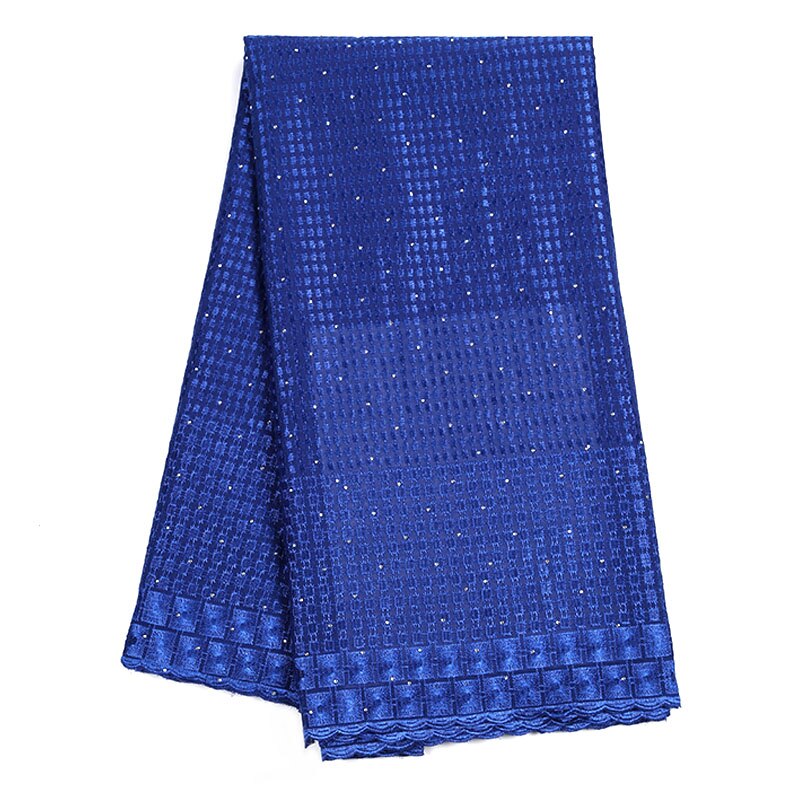 French African embroidered lace with camber lace rhinestone and pearl Nigerian lace wedding banquet dress: Blue