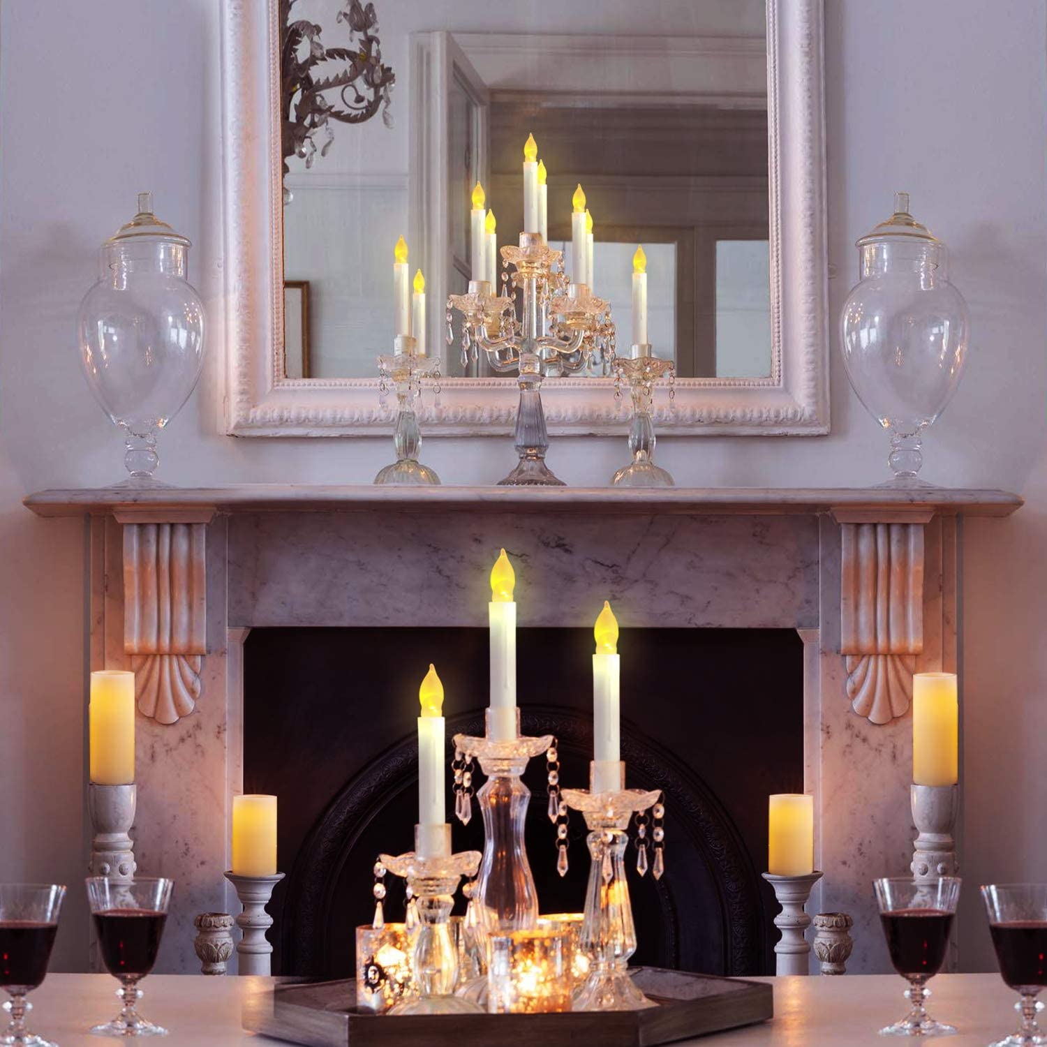 24PCS LED Flameless Taper Candle Lights Battery Operated Floating Handheld Candlesticks for Church Party Halloween Decorations