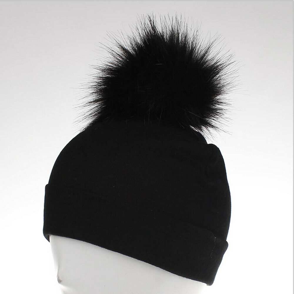 Babyaccessoires peutermeisje en -jongen baby baby winter warm gehaakt brei muts muts zacht effen muts pluizige pompon bal: Zwart zwart