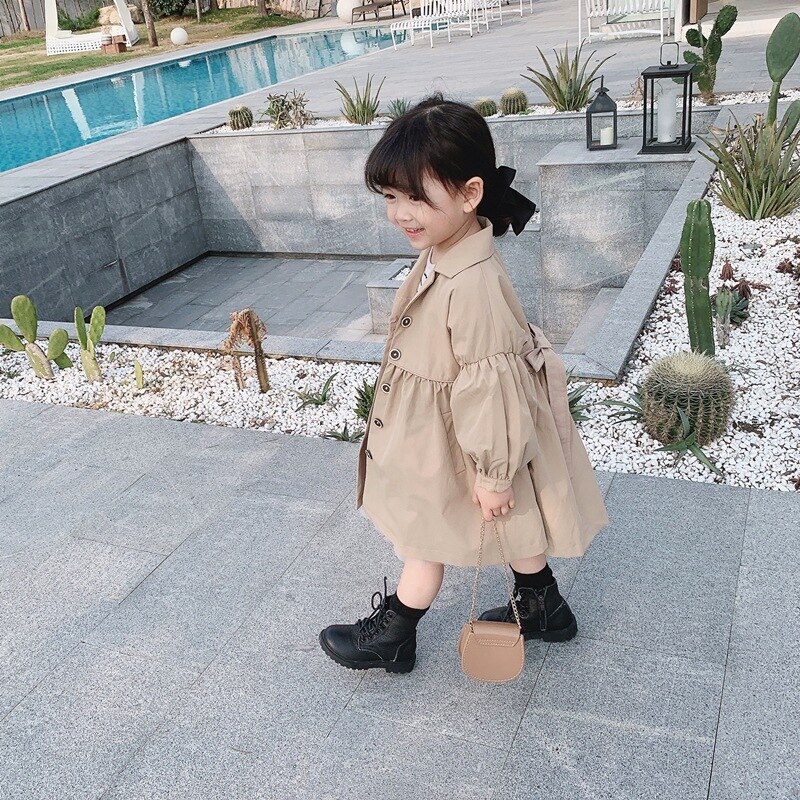Trenchcoat voor kinderen, meisjesjas voor peuters, koreaanse lange jas met pofmouwen, herfstkleding voor meisjes, kleding voor kleine meisjes: 130cm