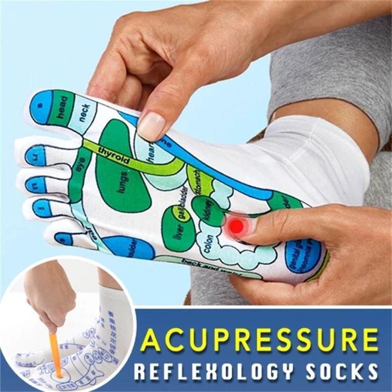 Calcetines de acupresión para fisioterapia, masaje, alivio del cansancio, reflexología, ilustración completa en inglés,