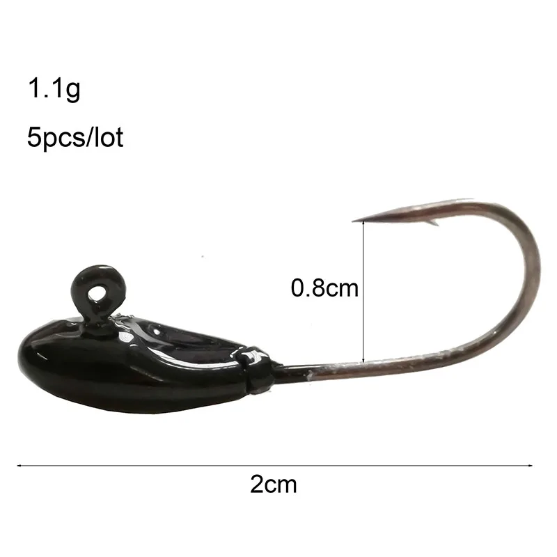 5 Pcs/Lot Mini tête de gabarit de plomb exposée 0.5g 0.7g 1.1g crochet barbelé leurre souple hameçon crochet de pêche sur glace hiver matériel de pêche: 1.1g-black