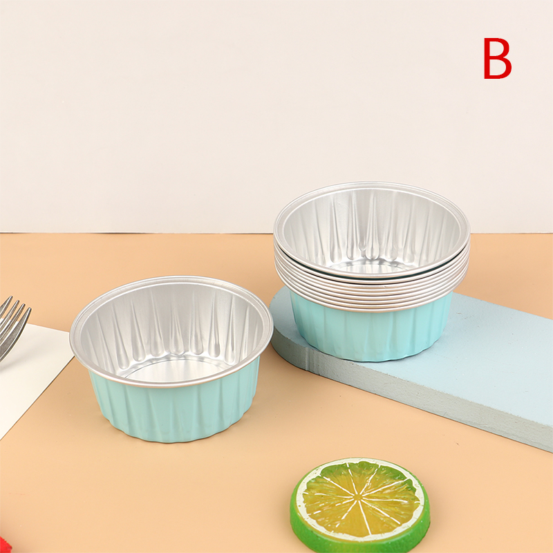10Pcs Reusable Round Aluminum Foil Tin Cup Pudding Cake Mold Air Fryer Tinfoil Box Small Baking Tray Baking Pastry Tools: Dark Khaki