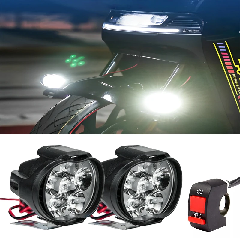 6LED 12V Motorfiets Koplampen Wit Super Heldere Werken Front Light 1500LM LED Scooters Spotlight Motor Mistlampht