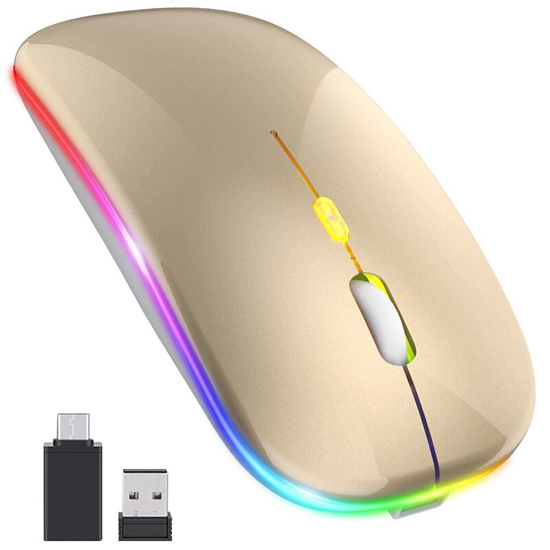 [Upgrade] Led Draadloze Muis, Mobiele Optische Kantoor Muis Met Usb & Type-C Ontvanger, voor Laptop,: Gold