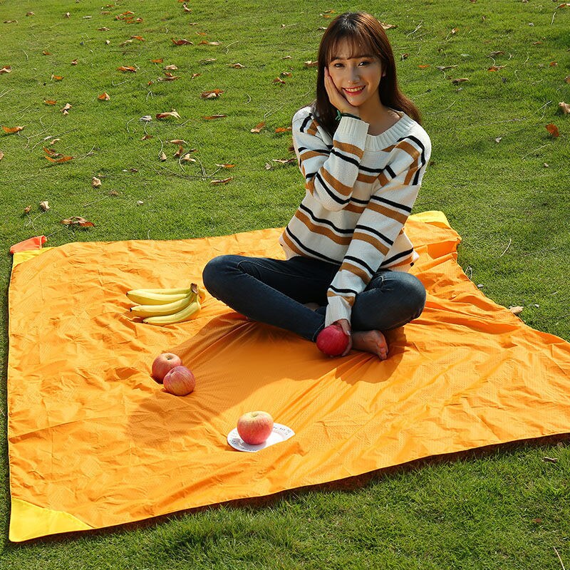 Mini Portable Pocket Camping Mat Kitchen Camping Folding Beach Mat with Backrest Tourist Mats Hiking Sports Entertainment: Yellow / 110x145cm(with Nail)