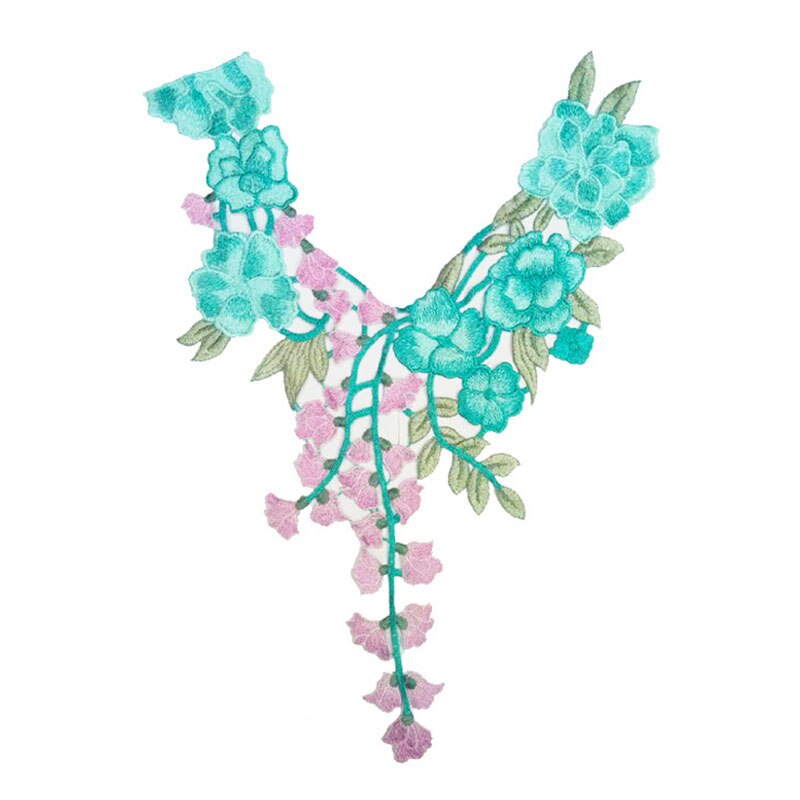 Costura con bordado de encaje de flores para ropa, apliques Diy, accesorio adhesivo para cuello de encaje para escote, parche para Scrapbooking, ropa: Azul