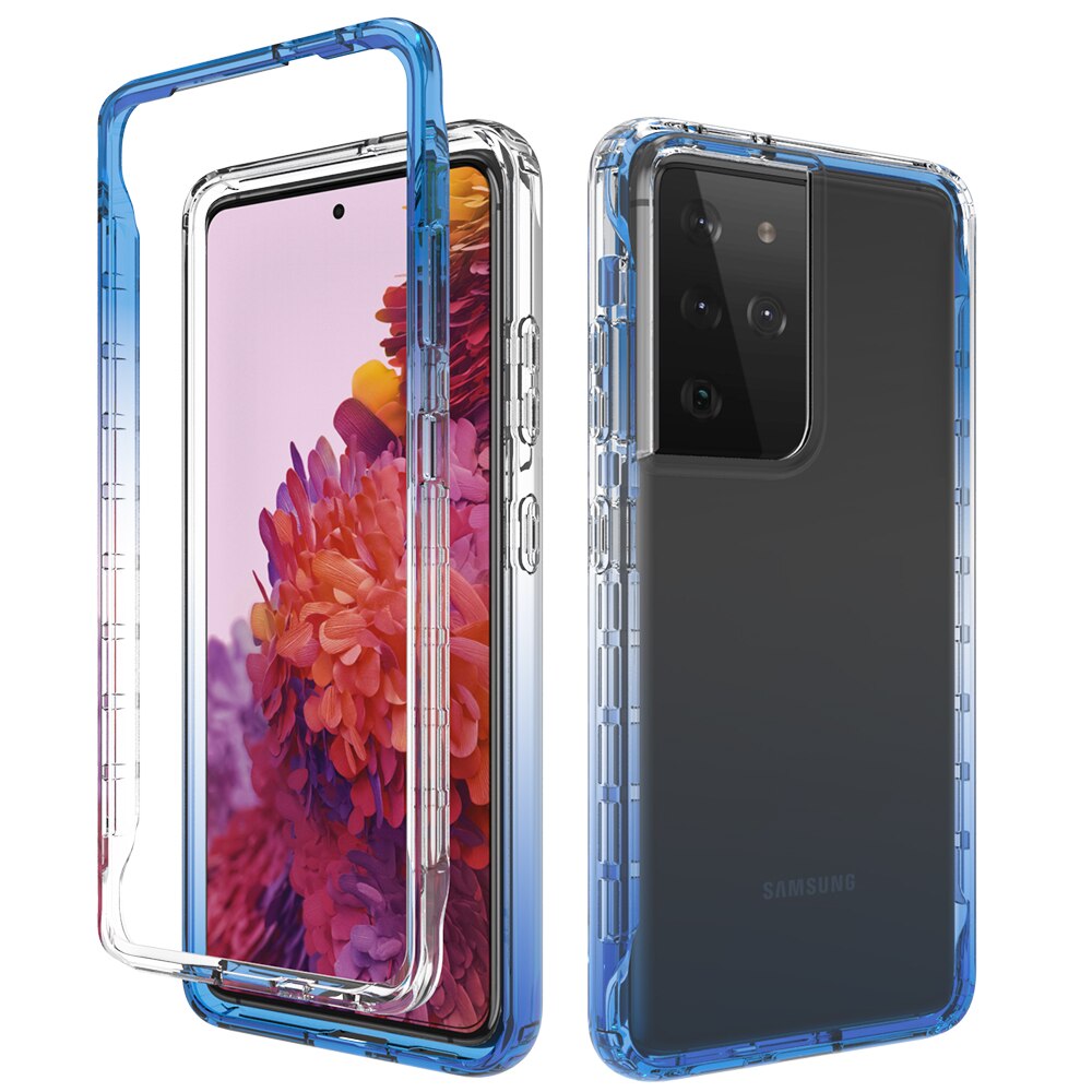 3 en 1 dégradé Transparent coque arrière pour Samsung Galaxy S30 Plus S30 Ultra quatre coins Airbag couverture antichoc: For S30 Ultra / Blue