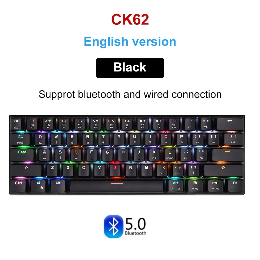 MOTOSPEED-Teclado mecánico CK61 CK62 para ordenador, periférico RGB para videojuegos en ruso e inglés, con todas las teclas Anti fantasma, para TV BOX y Gamer: CK62 Black EN ver / Interruptor rojo