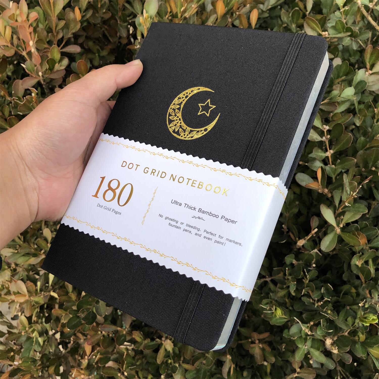 Zwarte Maan A5 Gestippelde Notebook Dot Grid Journal 180gsm Papier Vegan Stof Hardcover