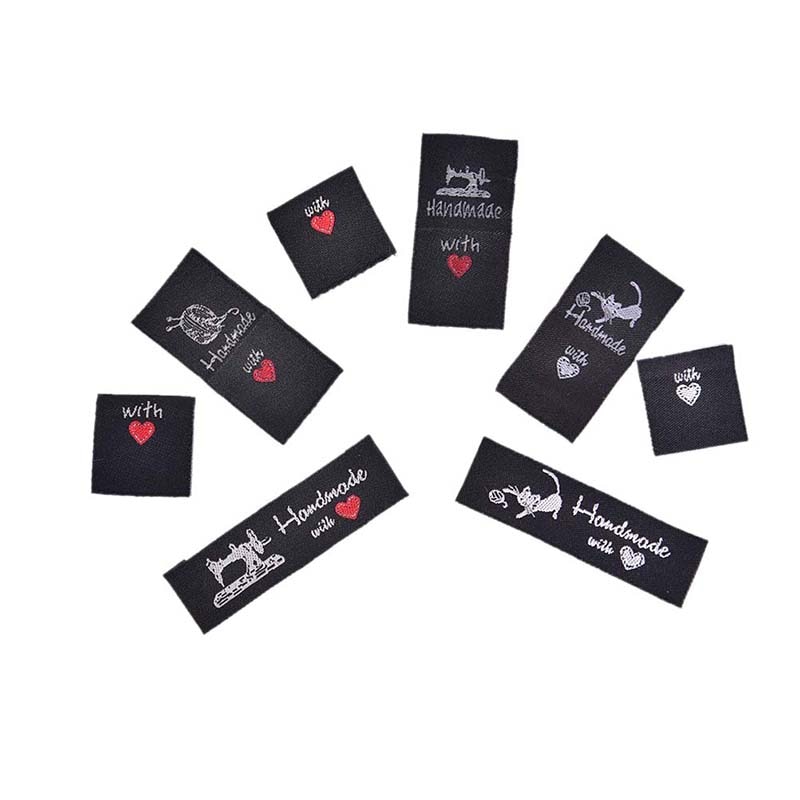 50 Uds. Tejidas a mano con Gato amor máquina de coser etiquetas de ropa en relieve etiquetas DIY etiquetas de bandera para accesorios de costura de prendas de vestir