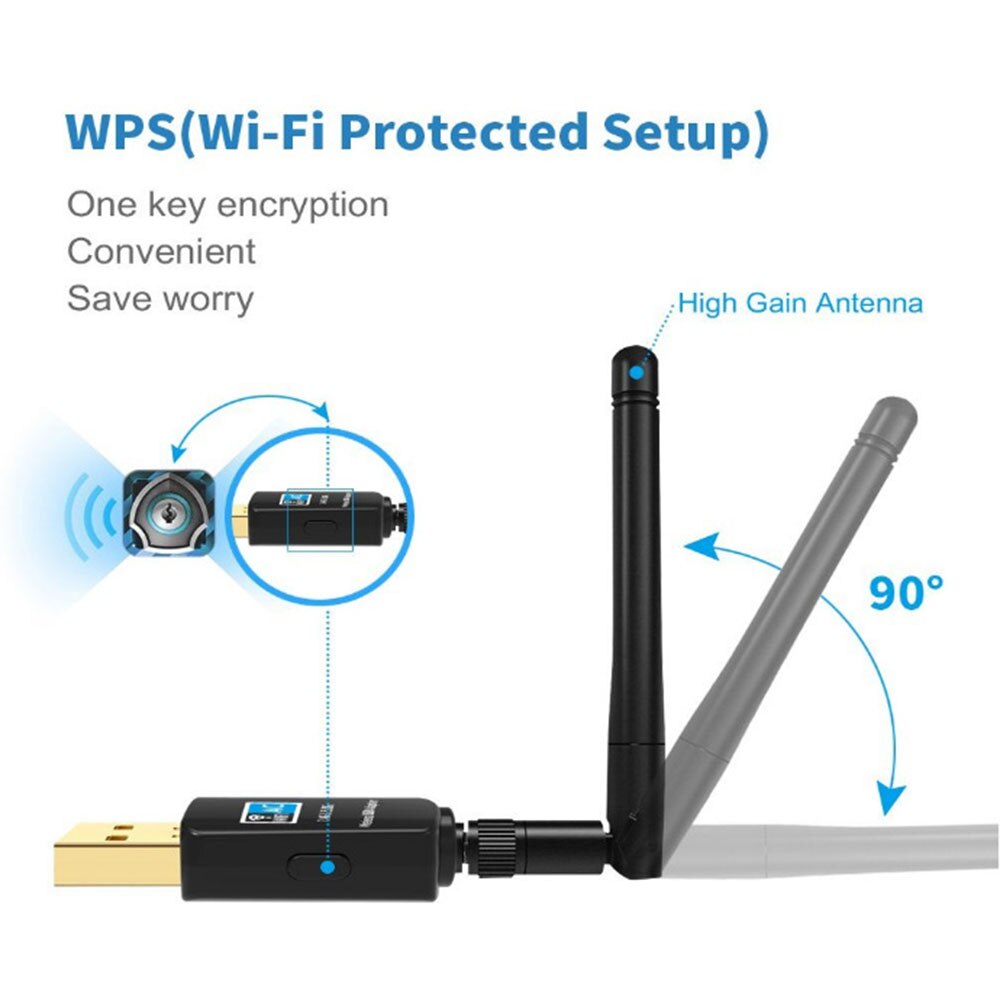 Usb wifi adapter 5,8 ghz ,  + 2,4 ghz wi-fi receiver, high speed 600 mbps wi-fi antenna, wireless pc network card 802,11 ac