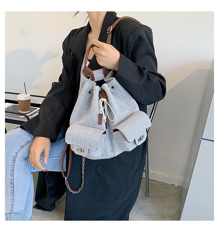 Mochila de algodón y lino para mujer, bolso escolar informal combina con todo, de viaje, de lona, nueva ,: Gris