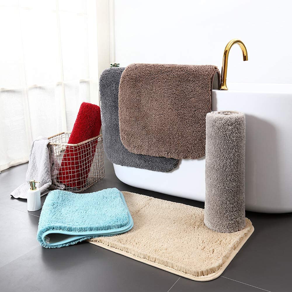 Skridsikkert badeværelsestæppe badetæppe højvandsugende bademåtte mikrofiber blød plys shaggy måtte hjemmetæppe skridsikker bademåtte