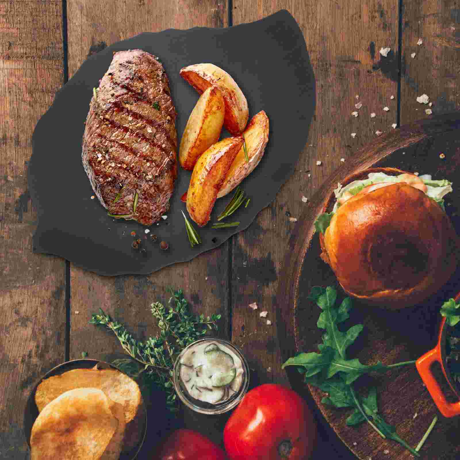 Assiette en ardoise naturelle, 2 pièces, pour Restaurant, Steak, Sushi, plat d&#39;exposition, poêle en pierre noire