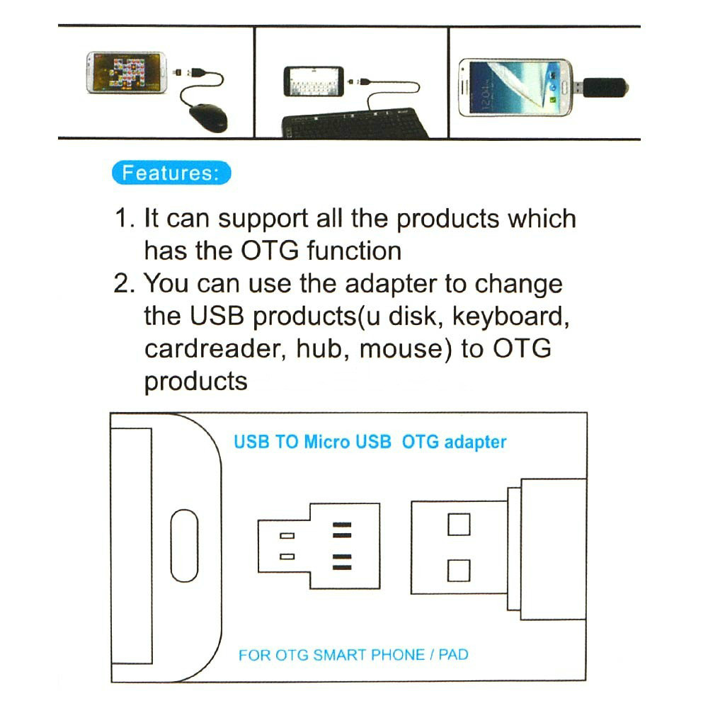 Portable USB to Micro USB OTG Adapter Android Phone Tablet PC Converter for Table PC Phone With OTG Function