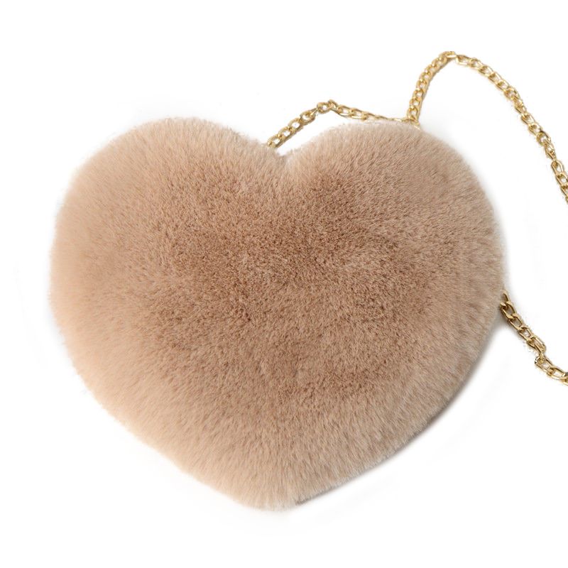 Mini borse a tracolla pelose a forma di cuore borse a tracolla in peluche pelose per donna M5TE: 5