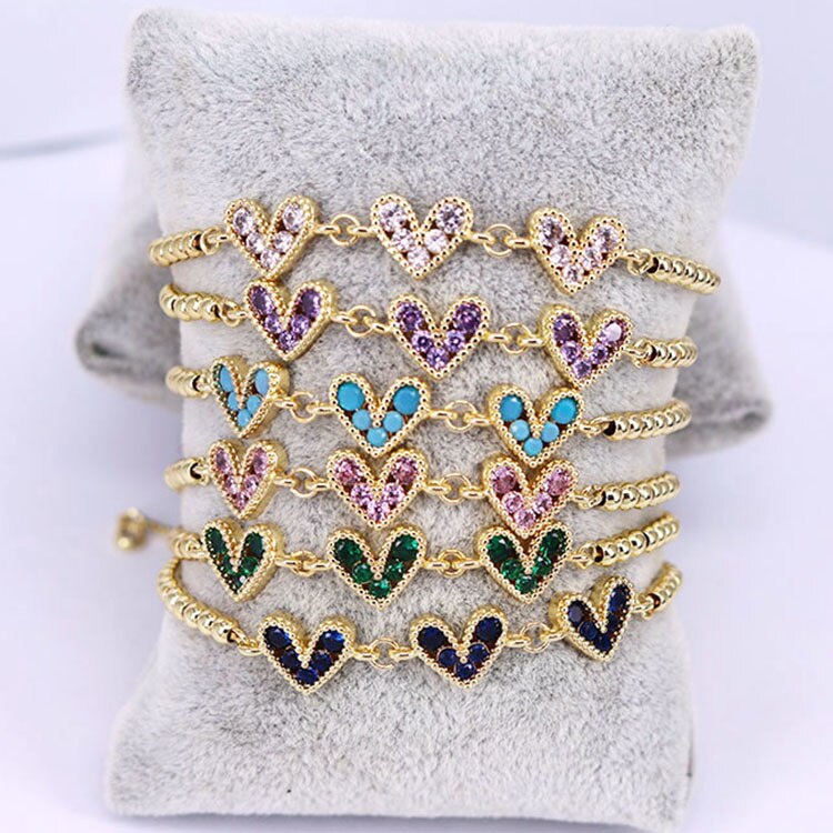 8Pcs Mother&#39;s Day Dainty Mini gold plated colorful crystal cz love heart charm bracelets for Mommy Birthday