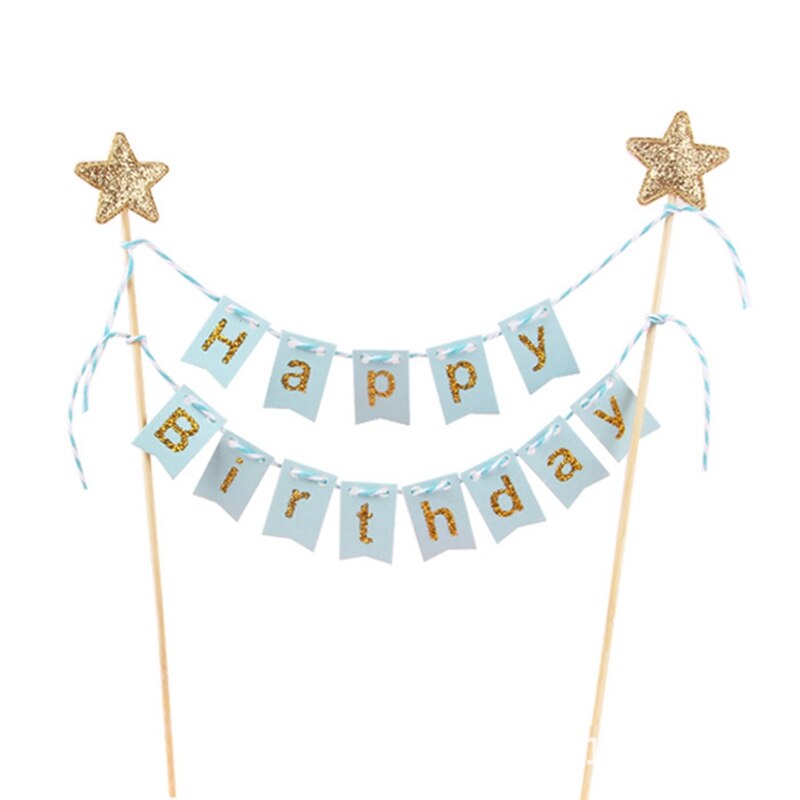 Gelukkige Verjaardag Banner Cake Vlag Insert Vijfpuntige Ster Cake Decoratie Cake Topper Cup Plugin Baby Shower Jongen Meisje party Tool: BL