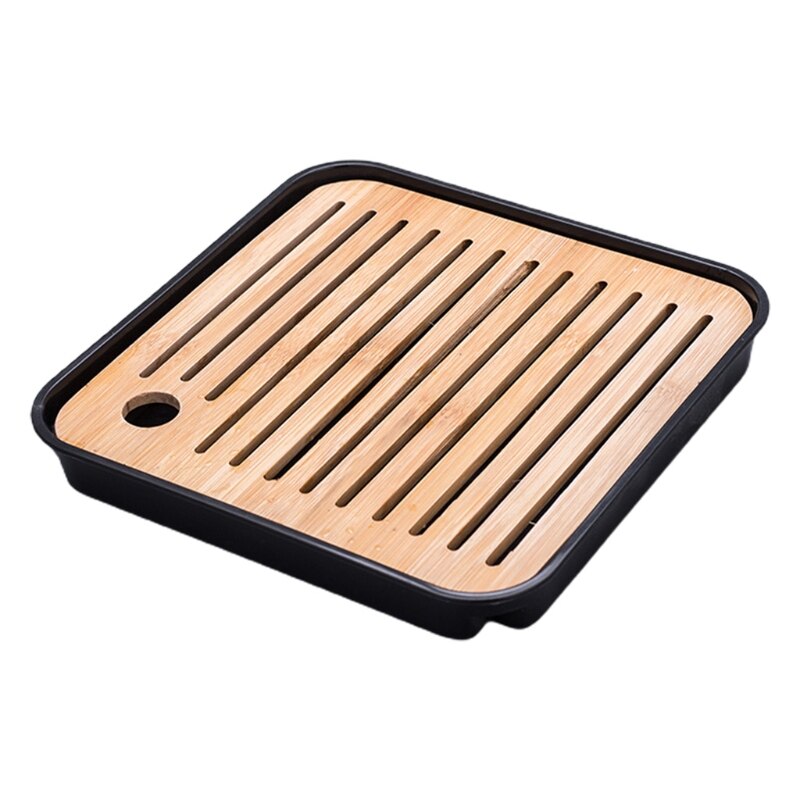 Square Simple Dry Soak Tea Tray Eco-Friendly Wooden Drainage Water Storage Board Mar-18: 8FF200291-BK