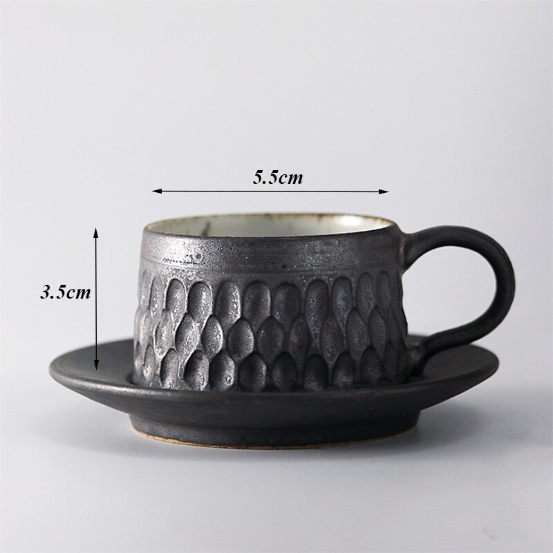 Handmade Ceramic Coarse Pottery Espresso Coffee Cup with Saucer Set Simple Office Milk Yogurt Mug Teacup Drinkware