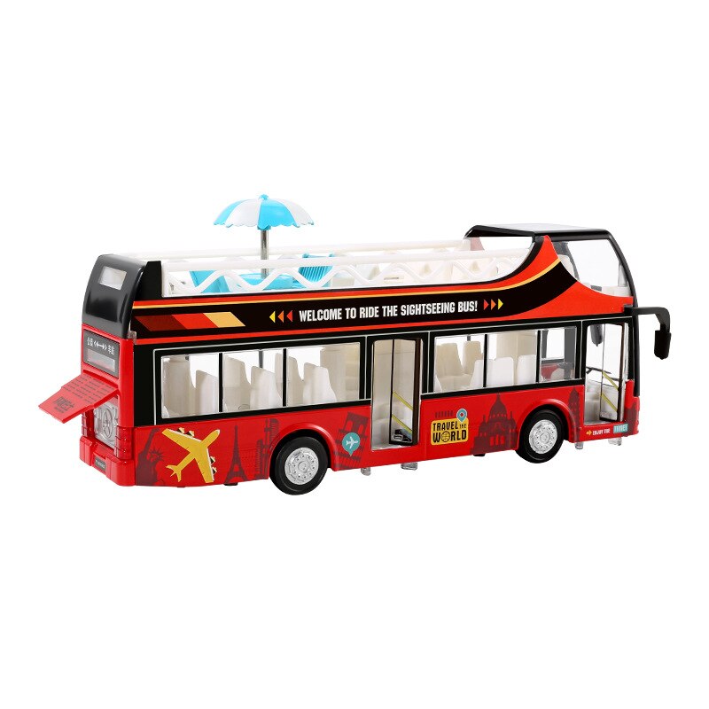 Children&#39;s toy simulation alloy car model double-decker bus bus boy toy sound and light can open the door car decoration