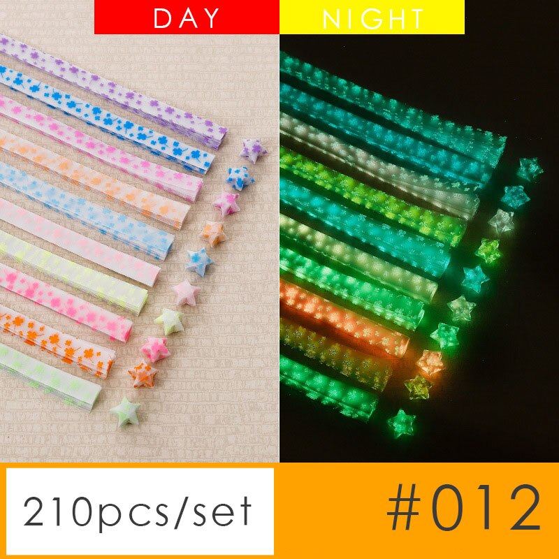 210pcs Luminous star origami paper Lucky star scrapbook paper Wishing stars paper wrapping material night glow: 012
