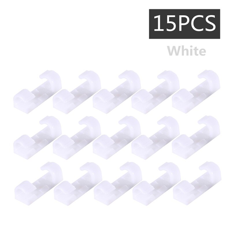15PCS/lot Cable Organizer Clips USB Charging Cable Winder Desktop Tidy for Mouse Headphone Wire Manager Organizer Protector: 15PCS White