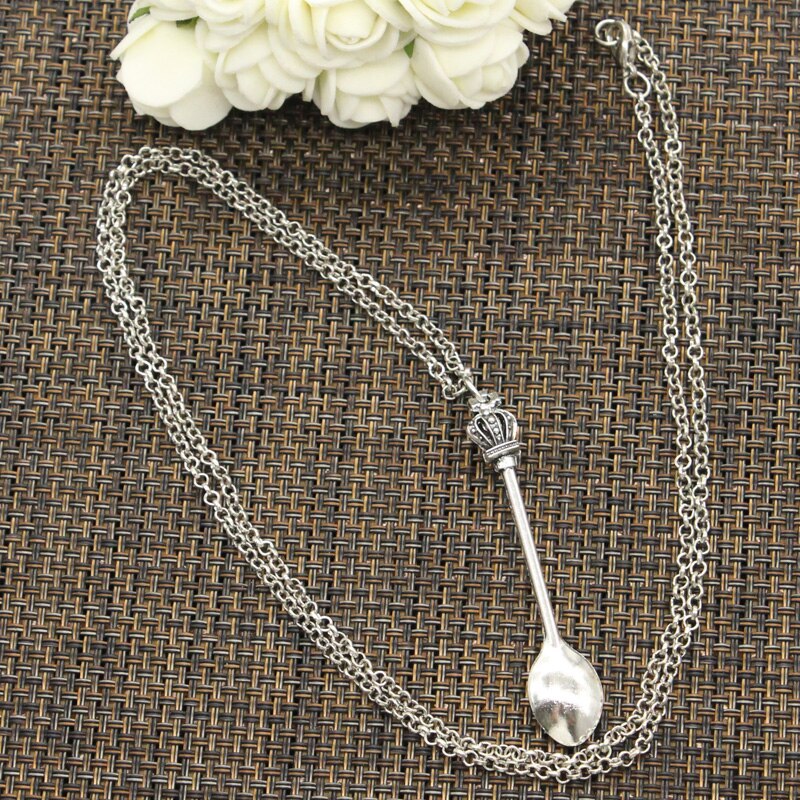 Kitchen Spoon Crown Pendants Round Cross Chain Short Long Mens Womens DIY Silver Color Necklace Jewelry